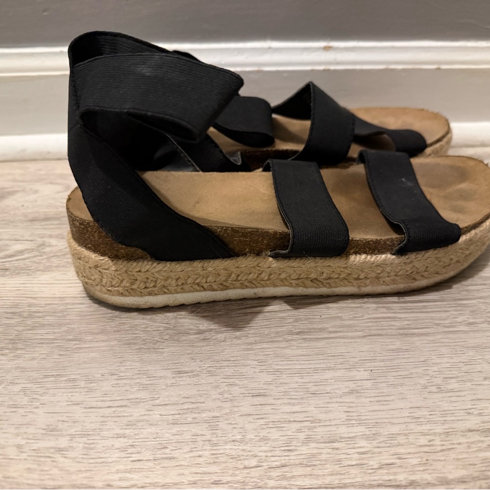 Time and Tru Black Elastic Espadrille Platform Sandals - Women